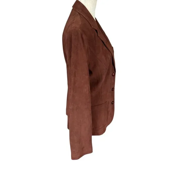 Lilly Pulitzer vintage brown fully lined button down lamb suede blazer small - Picture 3 of 12